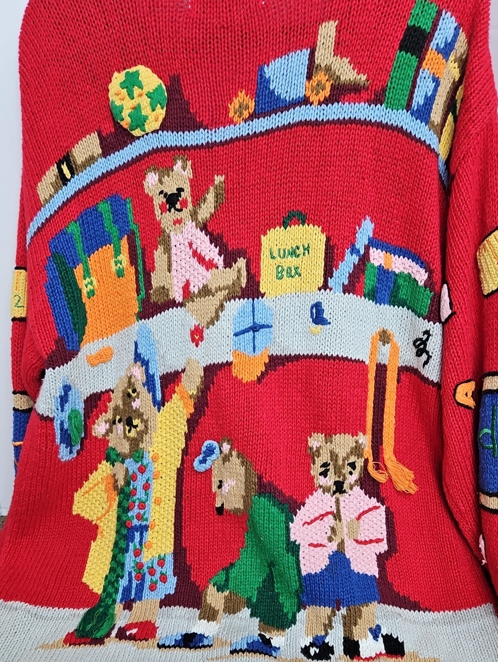 Vintage Eagle Eye Novelty Teacher Back To School Red Cardigan Hand Knit Sweater - Picture 6 of 7